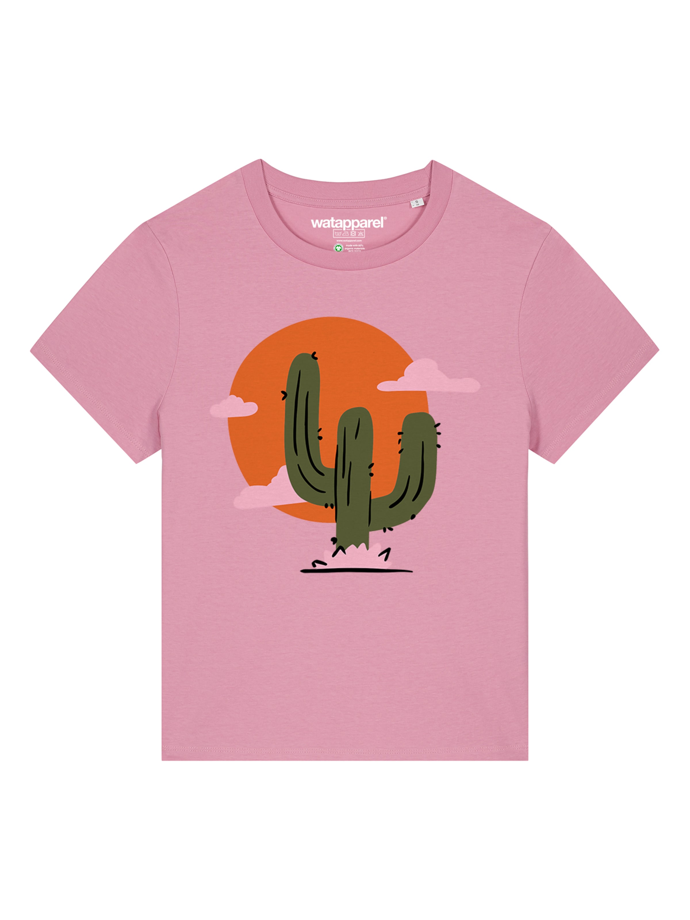 T-shirt 'Kaktus Im Sonnenuntergang' Watapparel en rose : devant