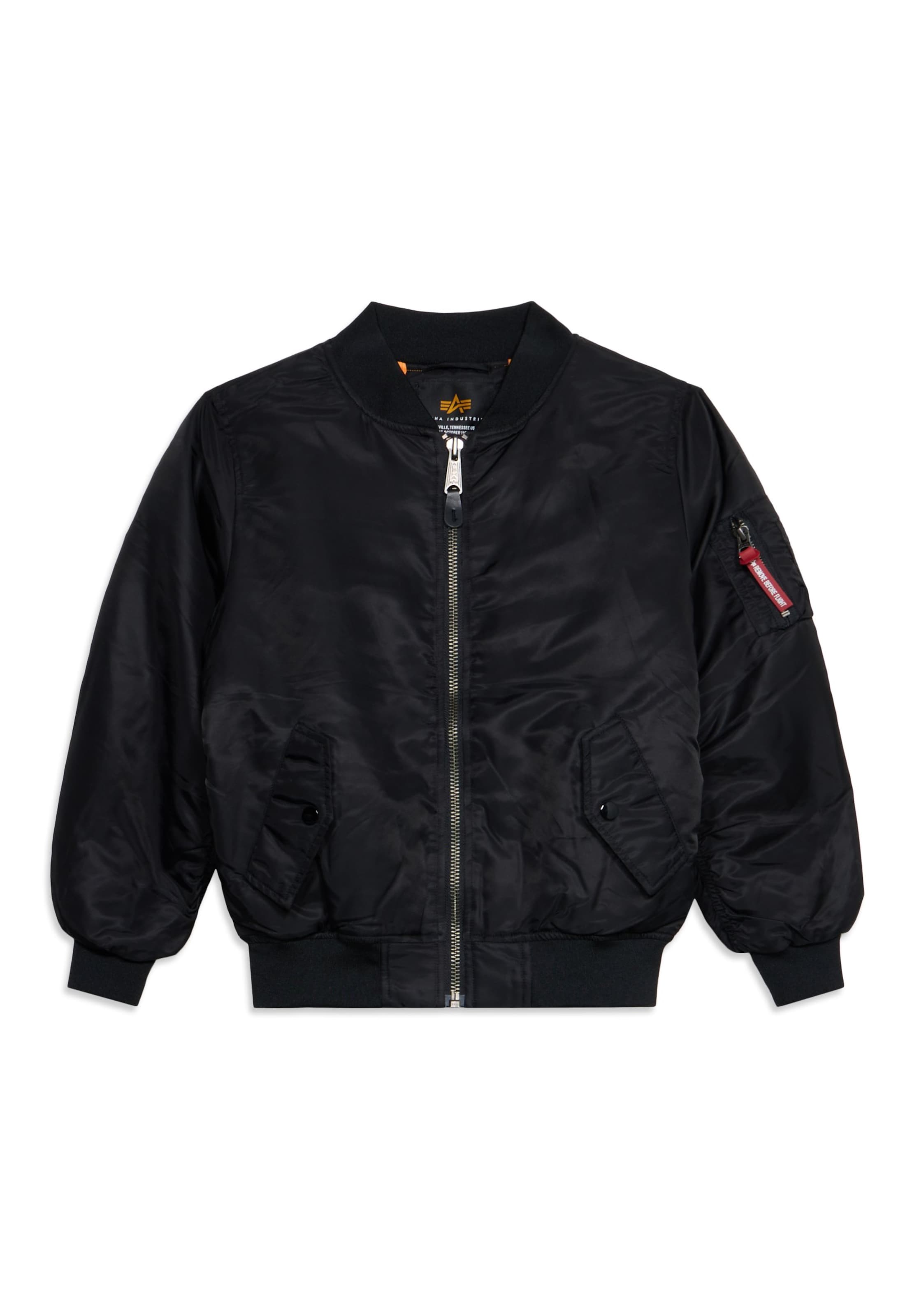 ALPHA INDUSTRIES Välikausitakki 'MA-1' värissä musta: etupuoli