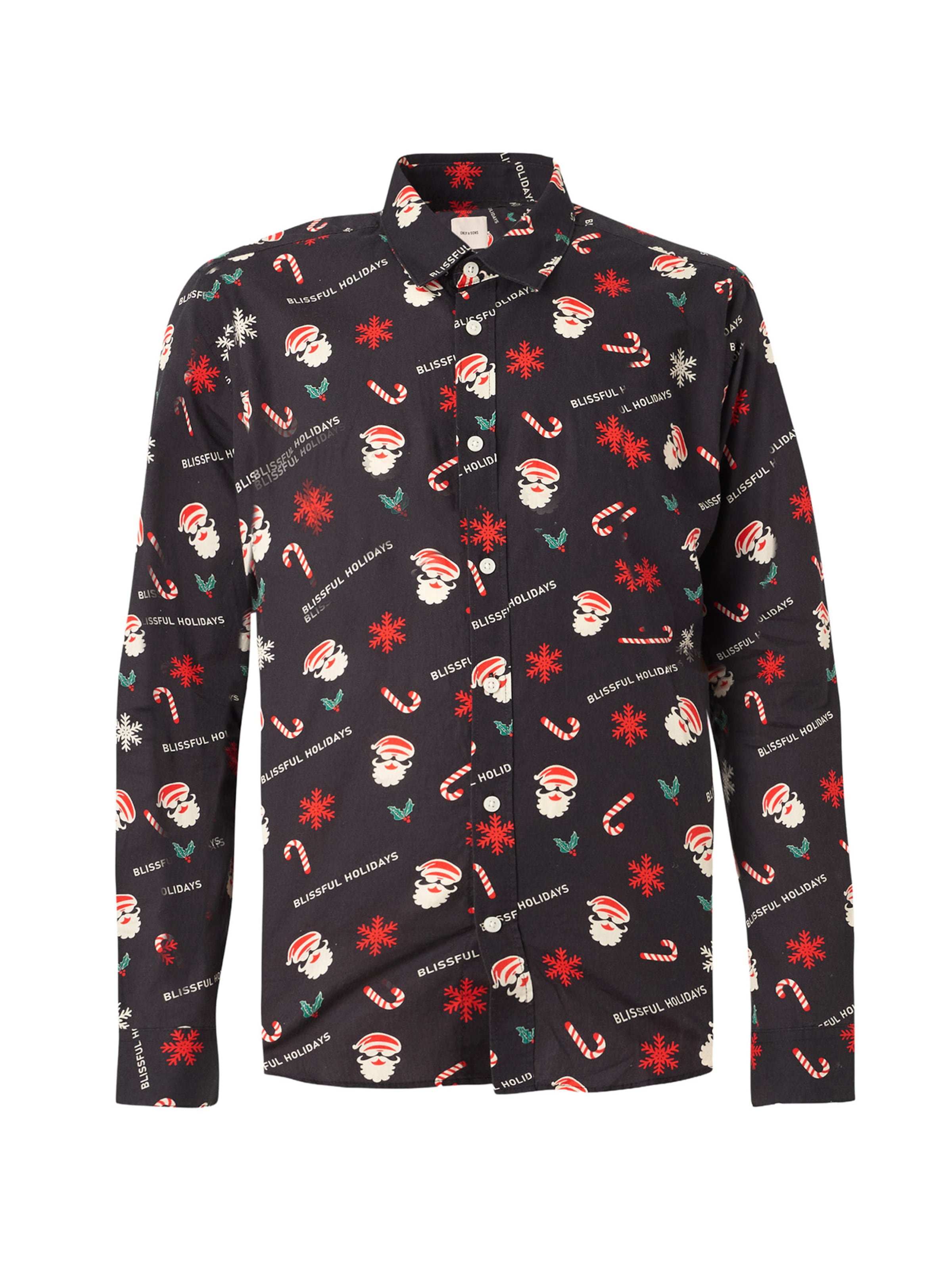 Only & Sons - Ajuste estrecho Camisa 'ONSELF XMAS' en negro: frente