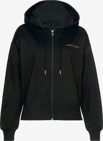 LASCANA Zip-Up Hoodie in Black: front