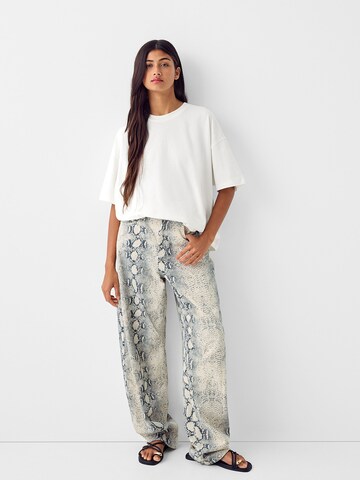 Bershka Oversized tričko – béžová