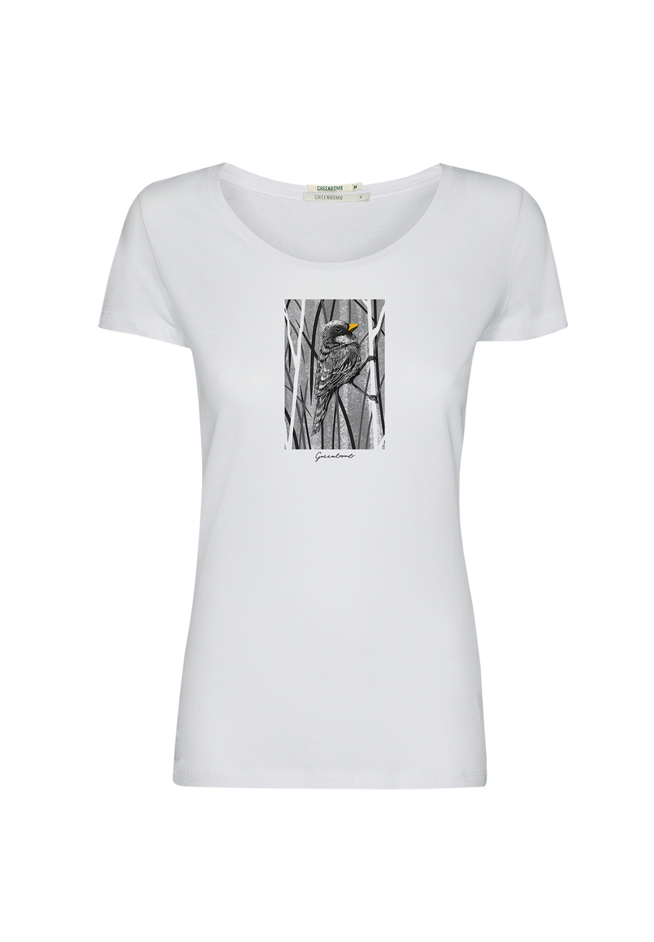 GREENBOMB Shirt 'Animal Sparrow Grass' in Wit: voorkant