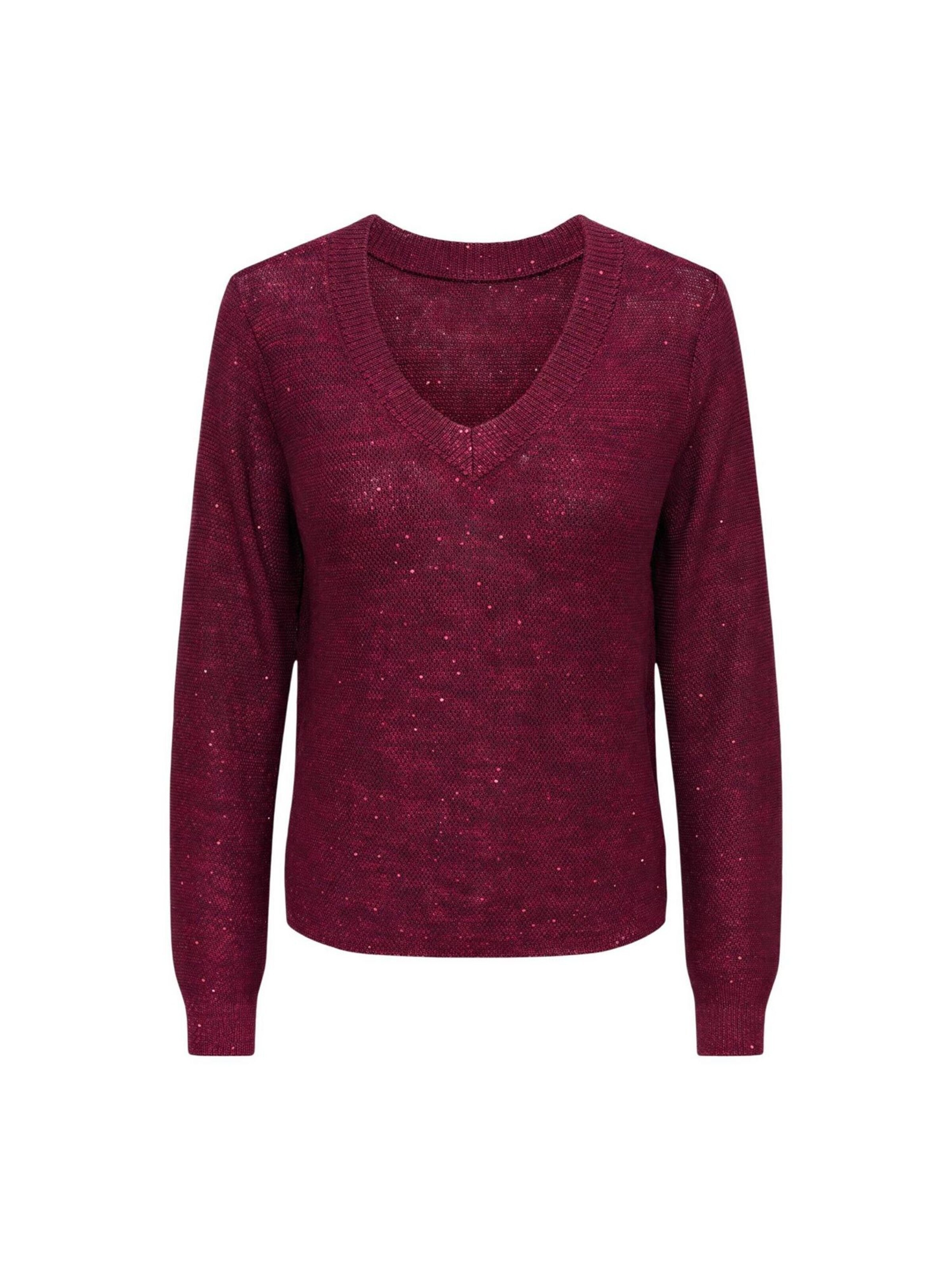 Pullover 'JDYMIA L/S V-NECK SEQUIN PULLOVER KNT 15379783' di JDY in rosso: frontale