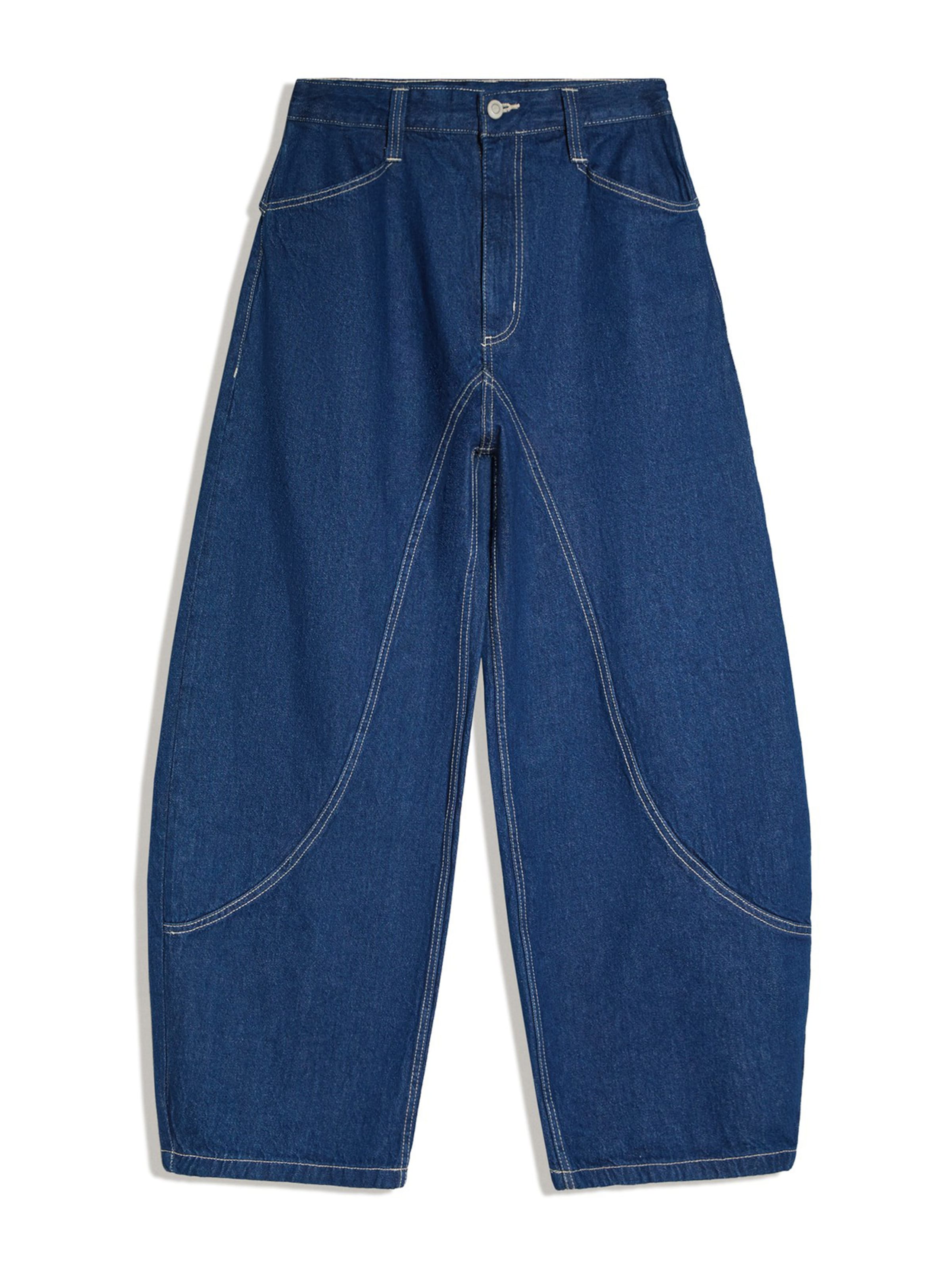 Bershka Barrel Jeans in Blue: front
