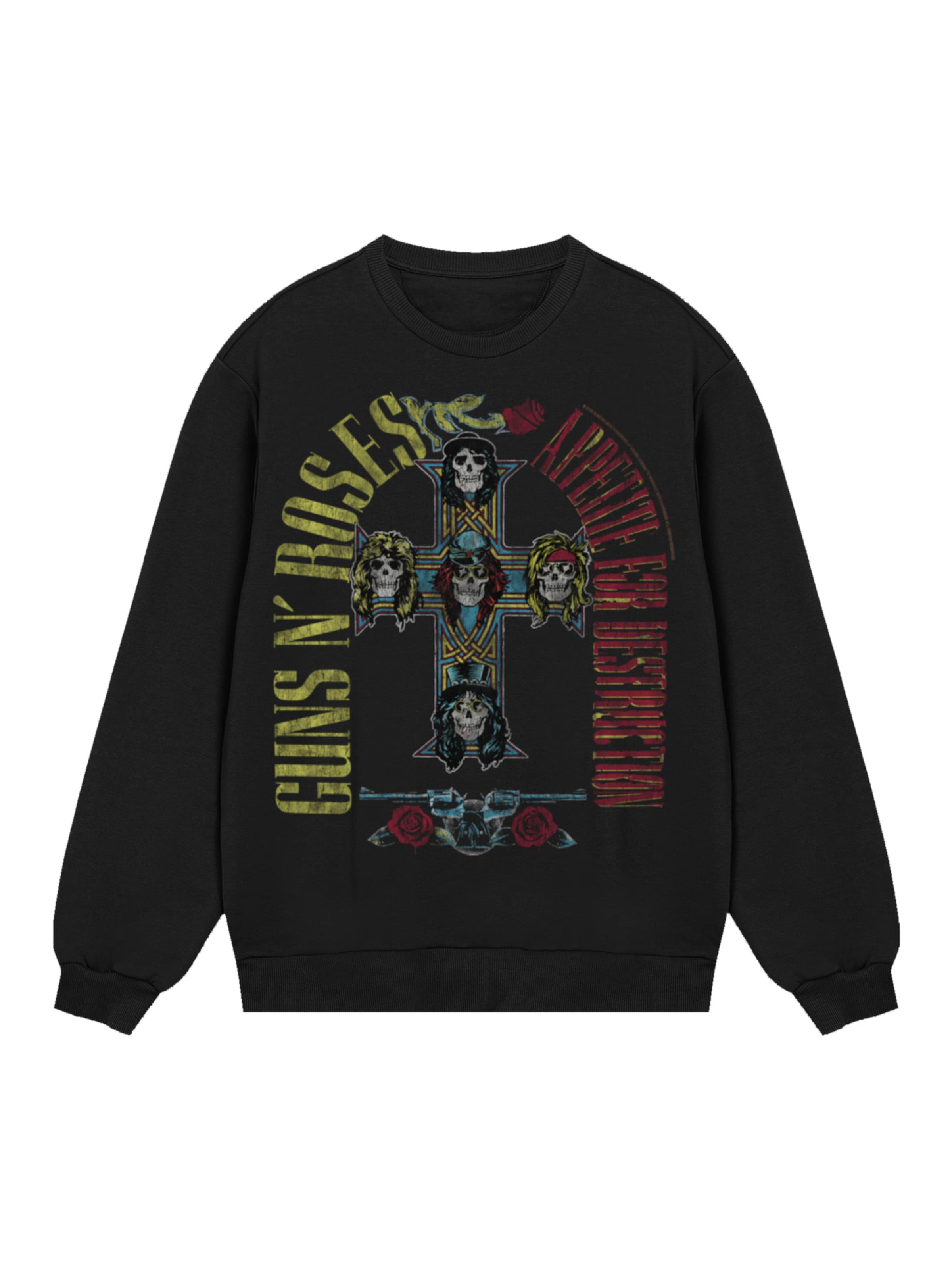 F4NT4STIC Sweatshirt 'Guns N' Roses Skull Rock Band Merch' in Zwart: voorkant