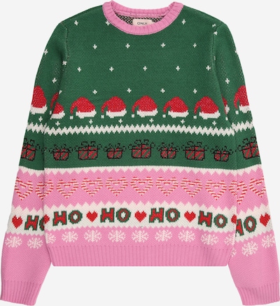 ONLY GIRLS Pulover 'KOGHOHO XMAS' u kraljevski zelena / ružičasto crvena / krvavo crvena / bijela, Pregled proizvoda
