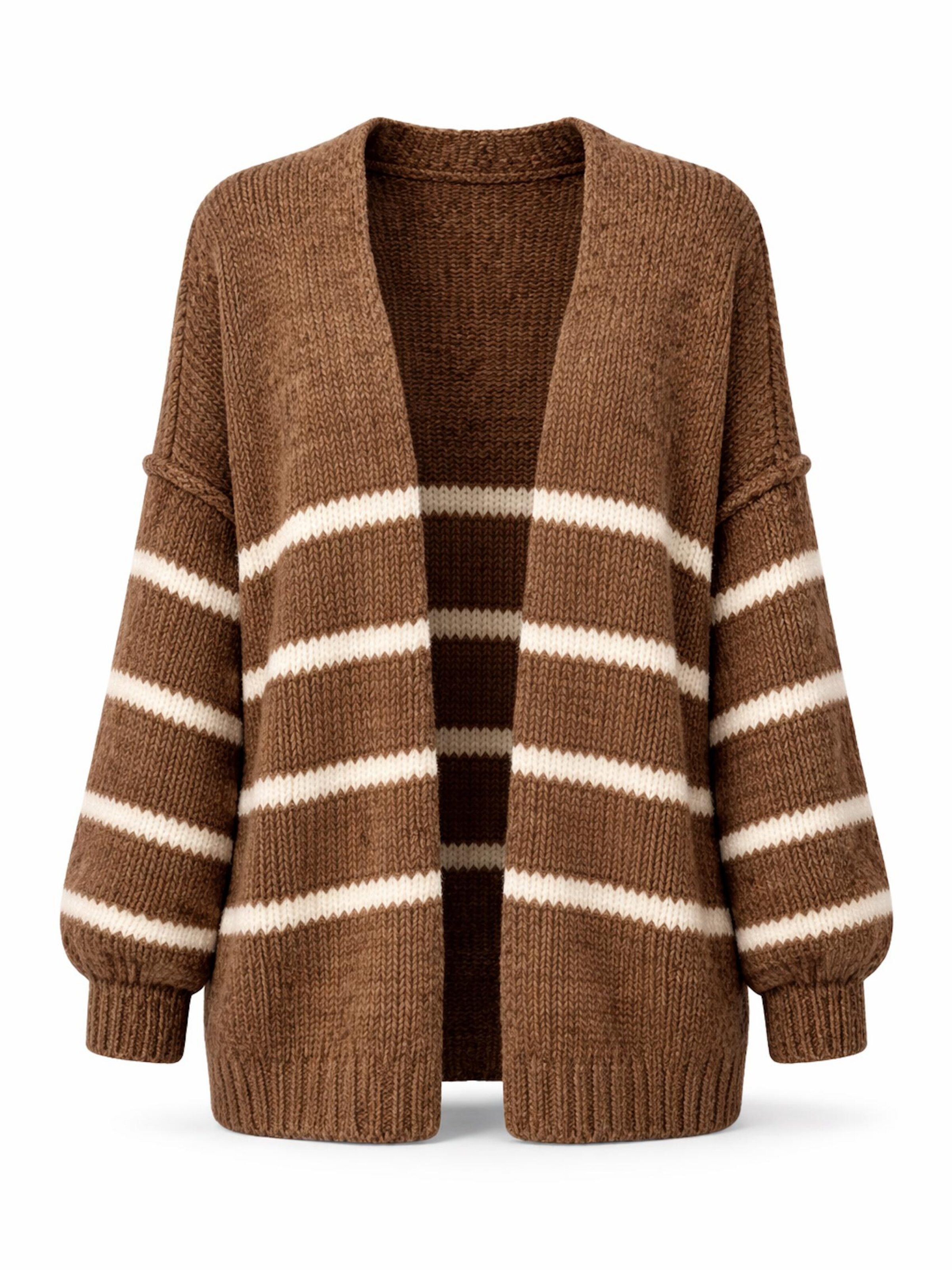 Worldclassca Knit Cardigan 'Strick Jacke mit Streifen' in Brown: front