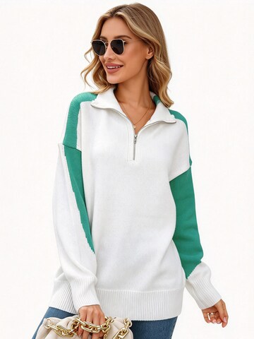 KoJooin Sweter 'Damen Oversize Strickpullover mit Stehkragen und Reißverschluss Lockerer Pullover mit Pull-Over' w kolorze biały