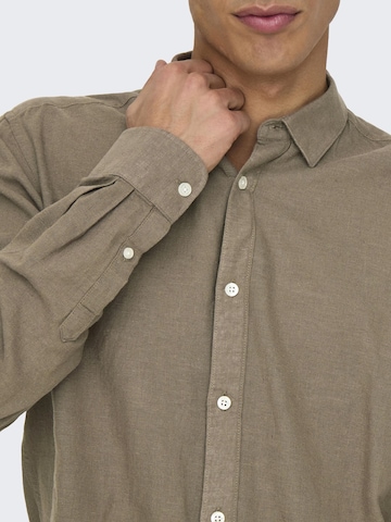 Only & Sons Slim fit Button Up Shirt 'ONSCaiden' in Beige