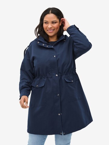 Zizzi Between-Seasons Coat 'Ammy' in Blue: front