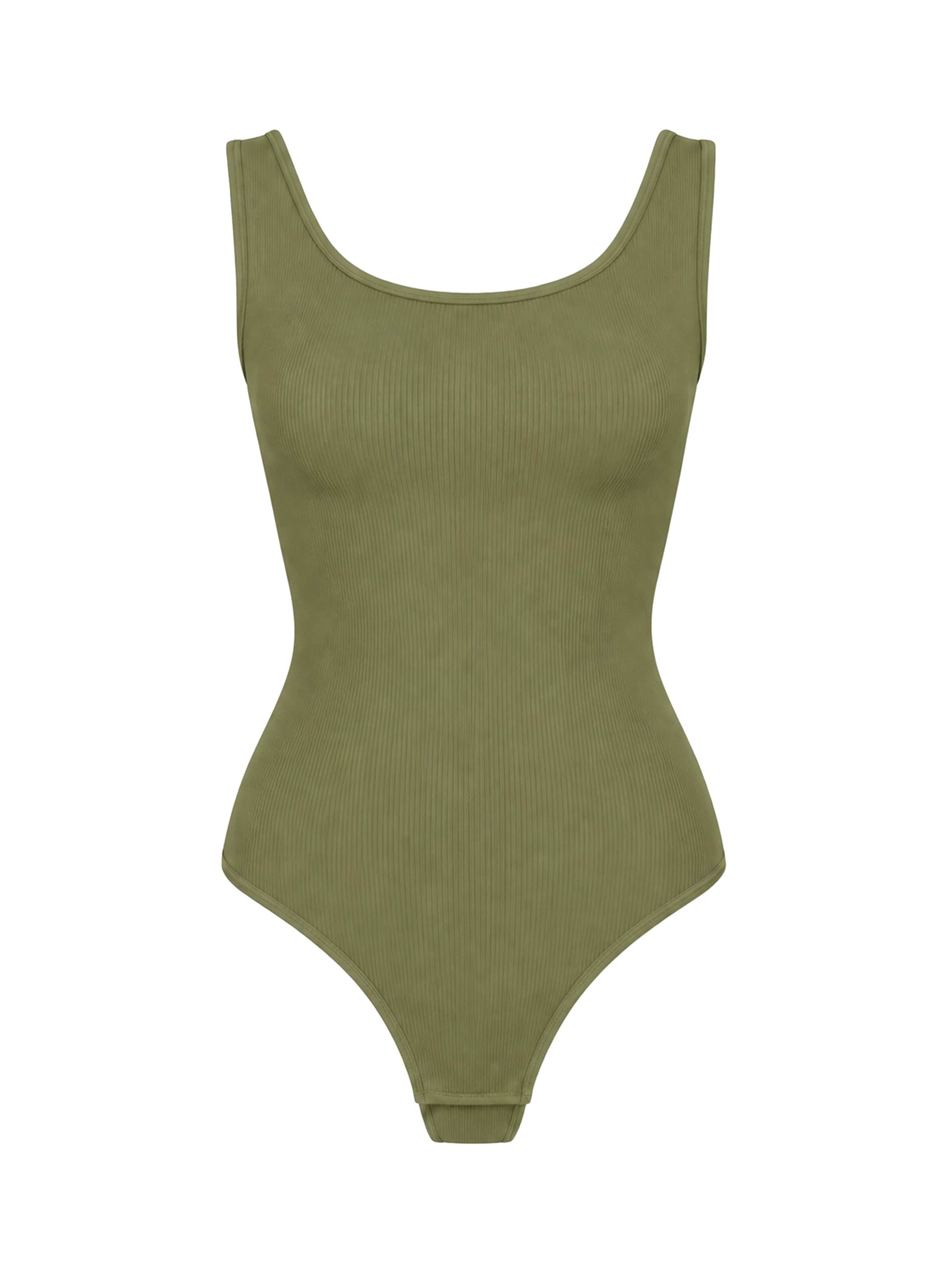 cfab Body 'Ribbed Tank Sculpting Bodysuit with String' - zöld: elől