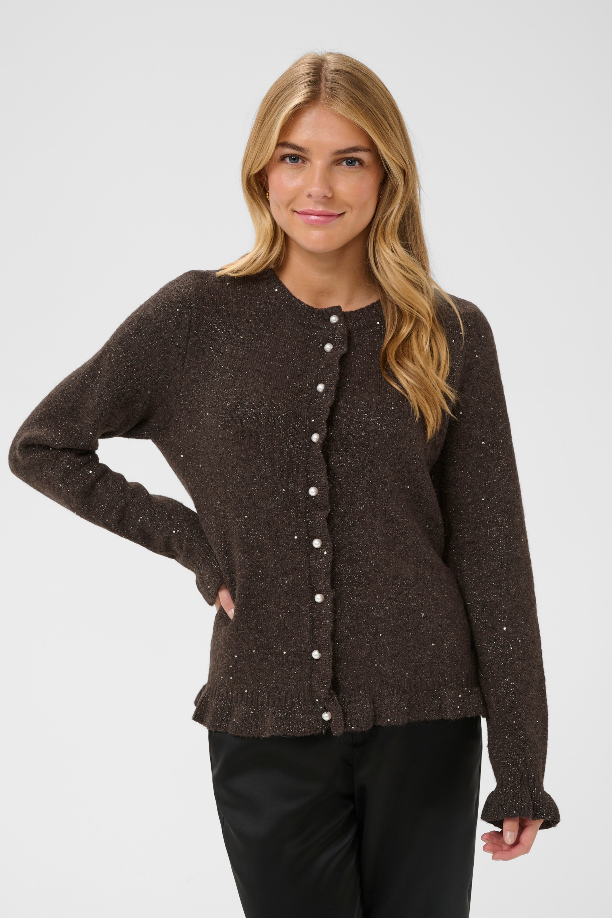 Cream Knit Cardigan 'CRJolly' in Brown: front