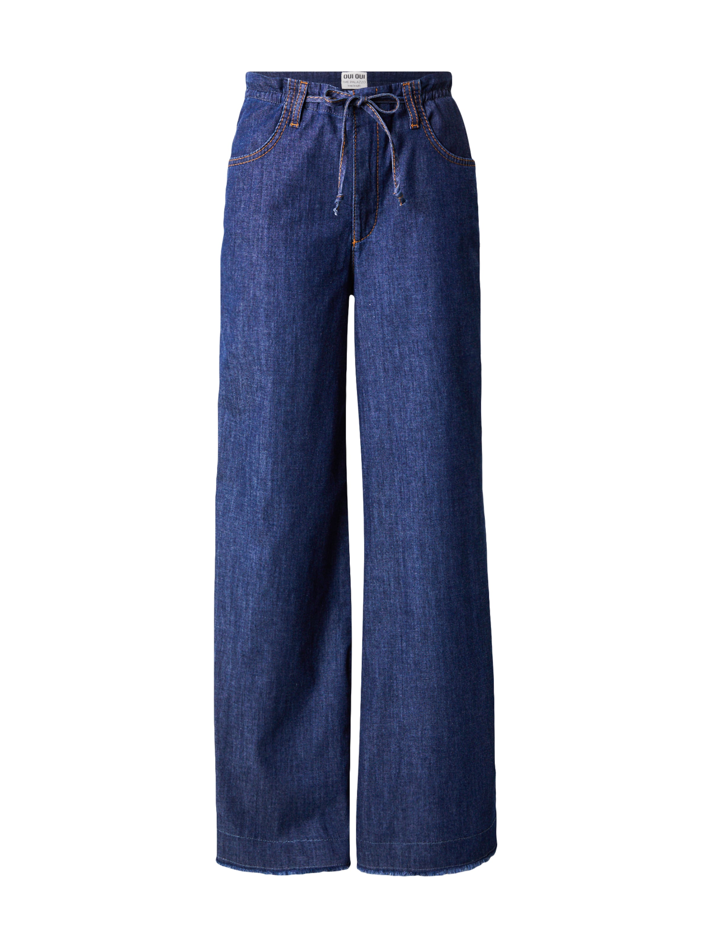 OUI Zvonové kalhoty Džíny se sklady v pase – modrá: přední strana