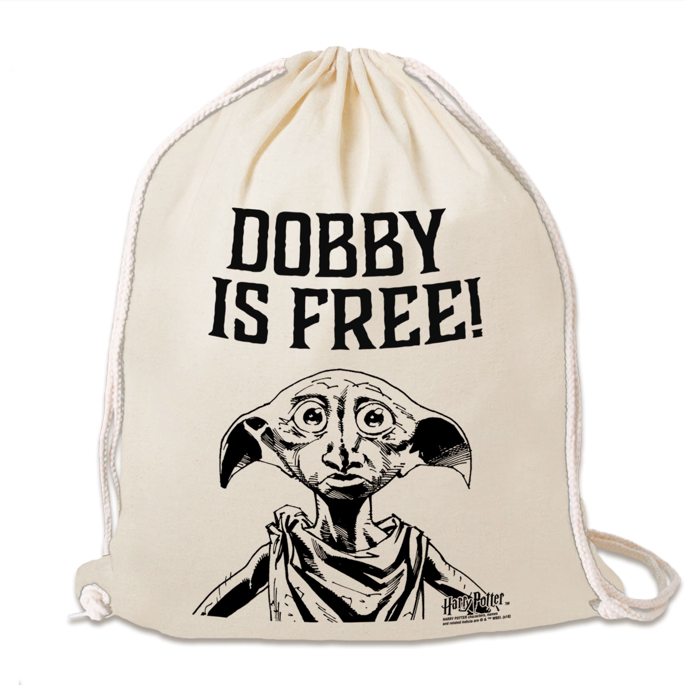 LOGOSHIRT Gym Bag 'Harry Potter - Dobby Is Free' in White: front