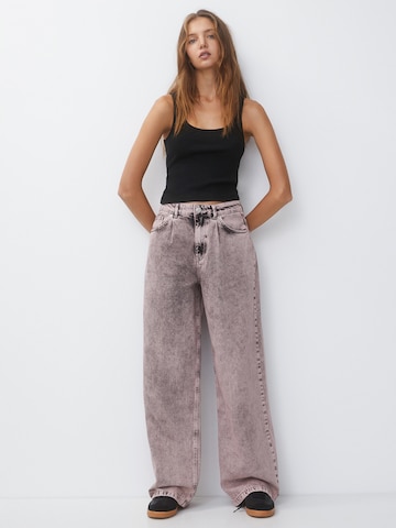 Pull&Bear Wide Leg Plisserte jeans i rosa