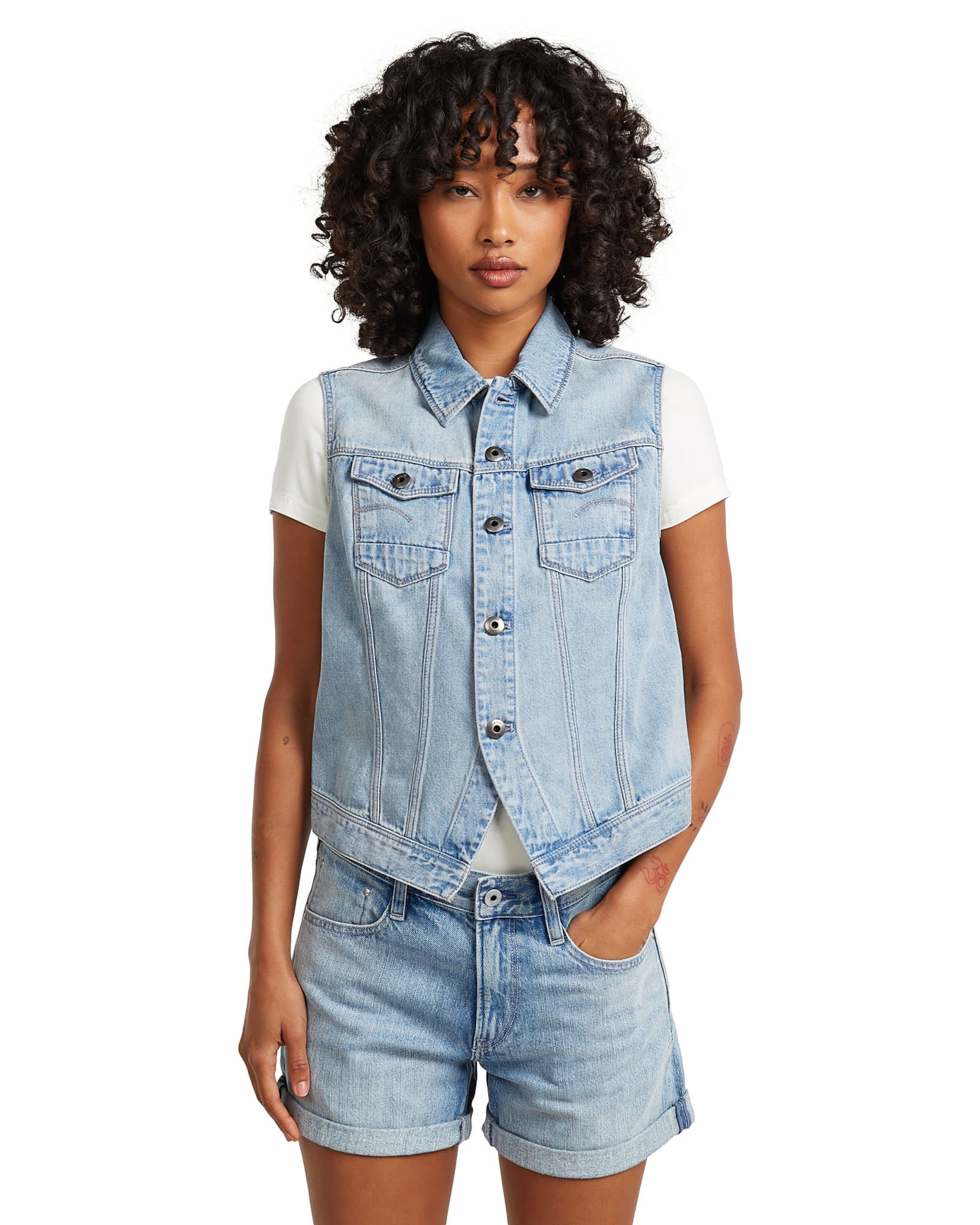 G-STAR Jacket - 'Pitched Hem Slim Vest' in Blau: Vorderseite