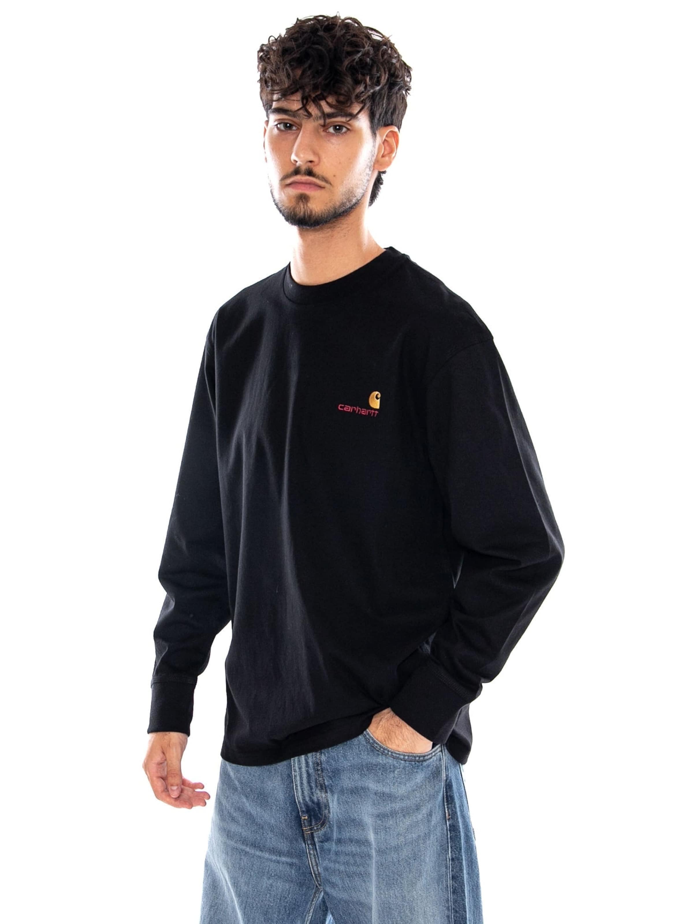 Carhartt WIP Shirt 'L/S AMERICAN SCRIPT T-SHIRT BLACK' in Zwart