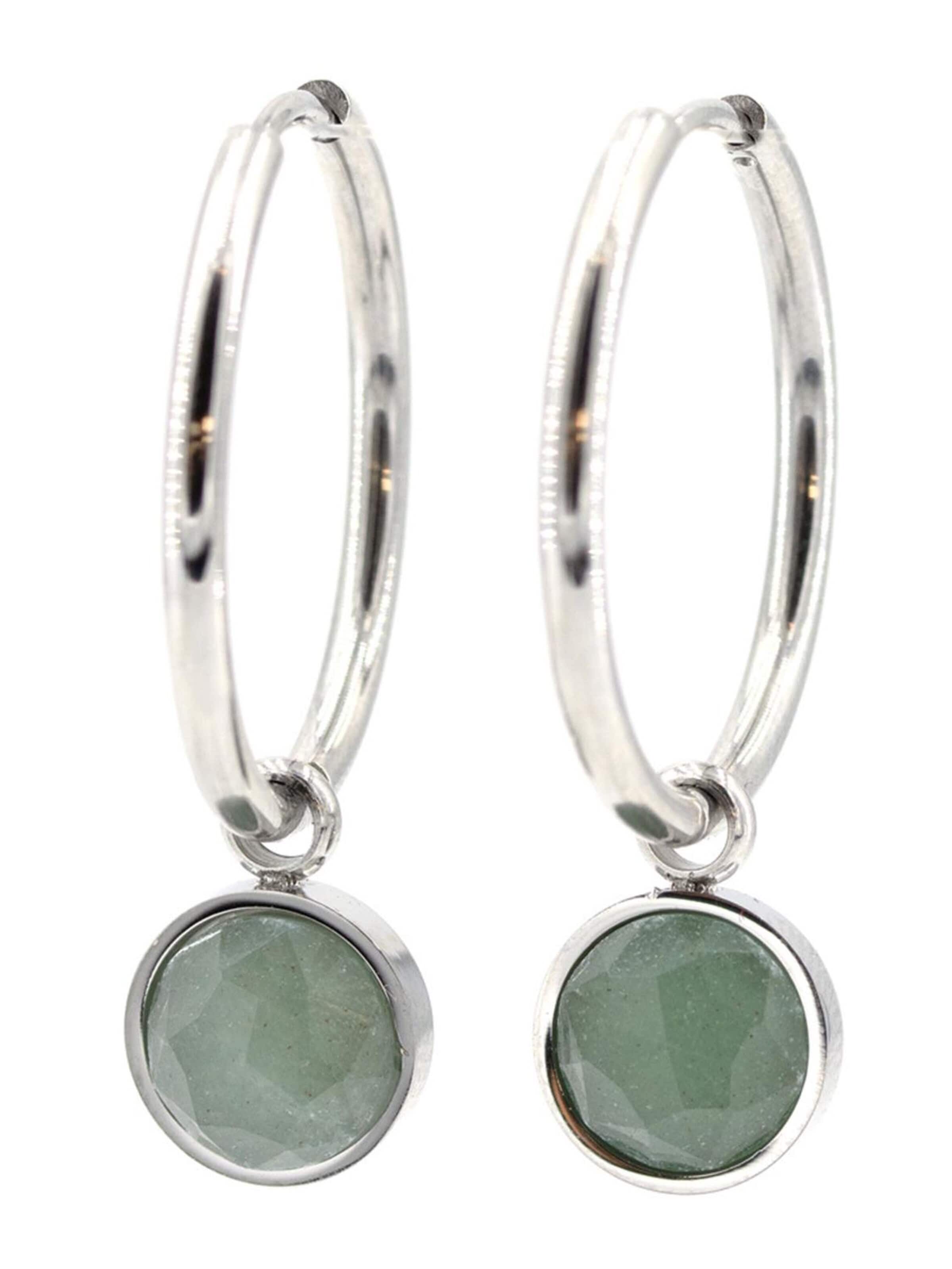 Sergio Engel Earrings 'Beach Ohrring 02 Edelstahl-Hoop mit Natursteinanhänger' in Green: front