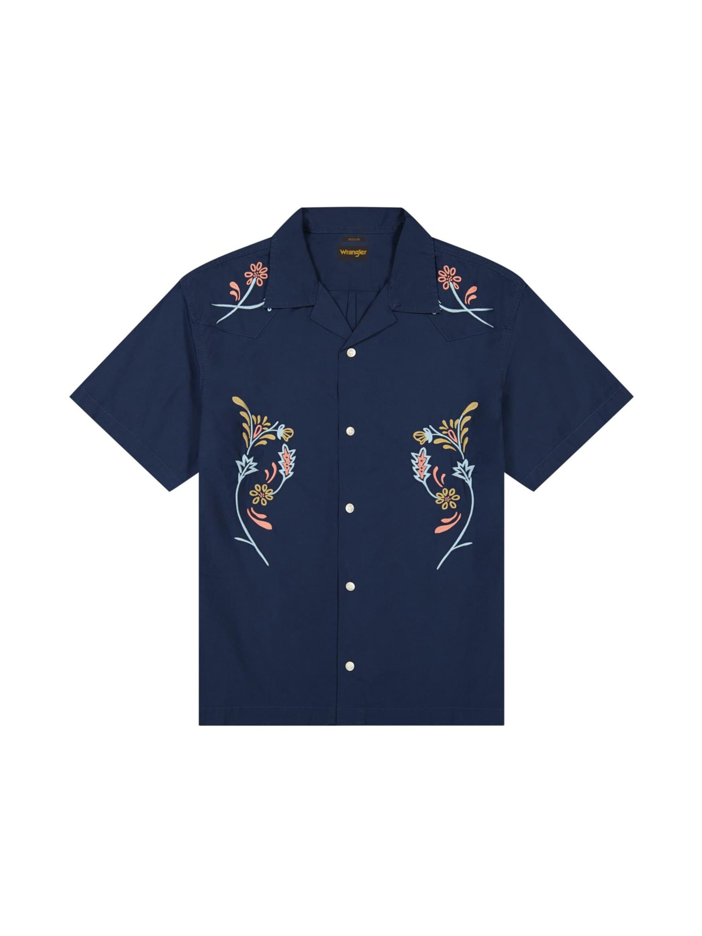 WRANGLER Comfort fit Button Up Shirt 'Shortsleeve W Resort' in Blue: front
