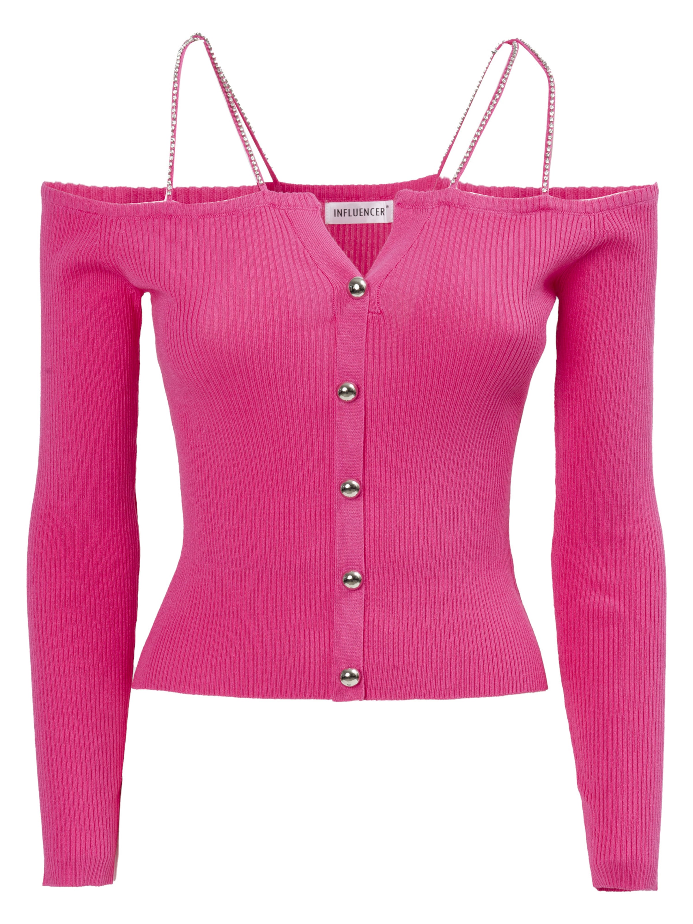 Influencer Πλεκτή ζακέτα σε ροζ: μπροστά