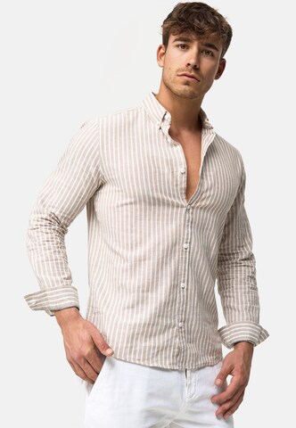 INDICODE JEANS Regular fit Button Up Shirt 'Brayden' in Beige