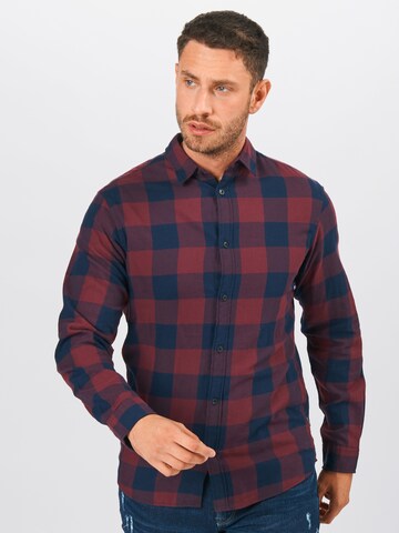 JACK & JONES Slim fit Button Up Shirt in Blue: front