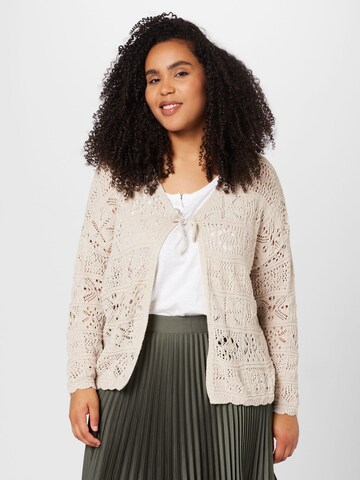 ONLY Curve Knit Cardigan 'BEACH LIFE' in Beige: front