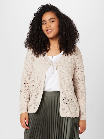 ONLY Curve Knit Cardigan 'BEACH LIFE' in Beige: front