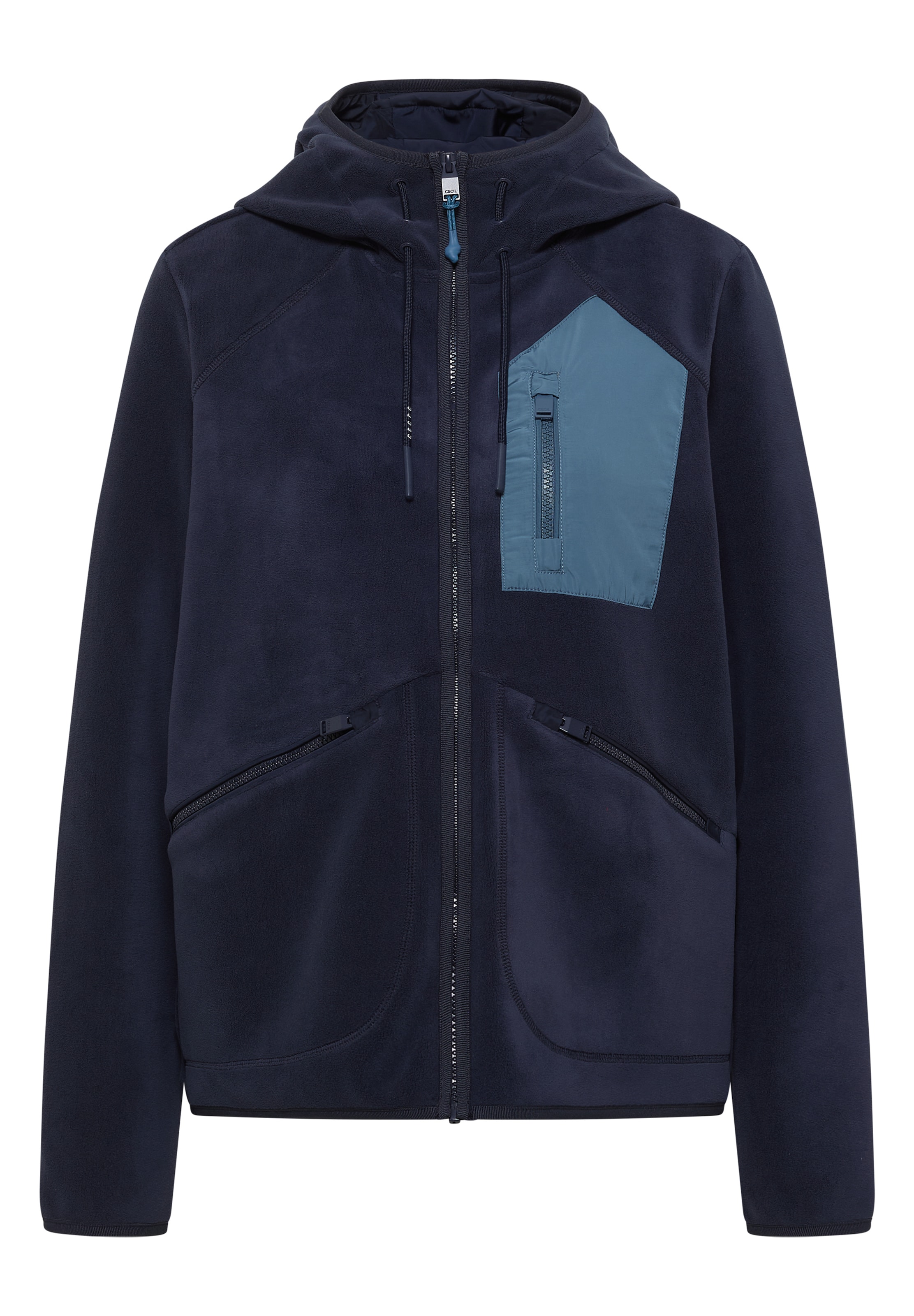 CECIL Jacke aus Fleece mit Kapuze in Blau: Vorderseite