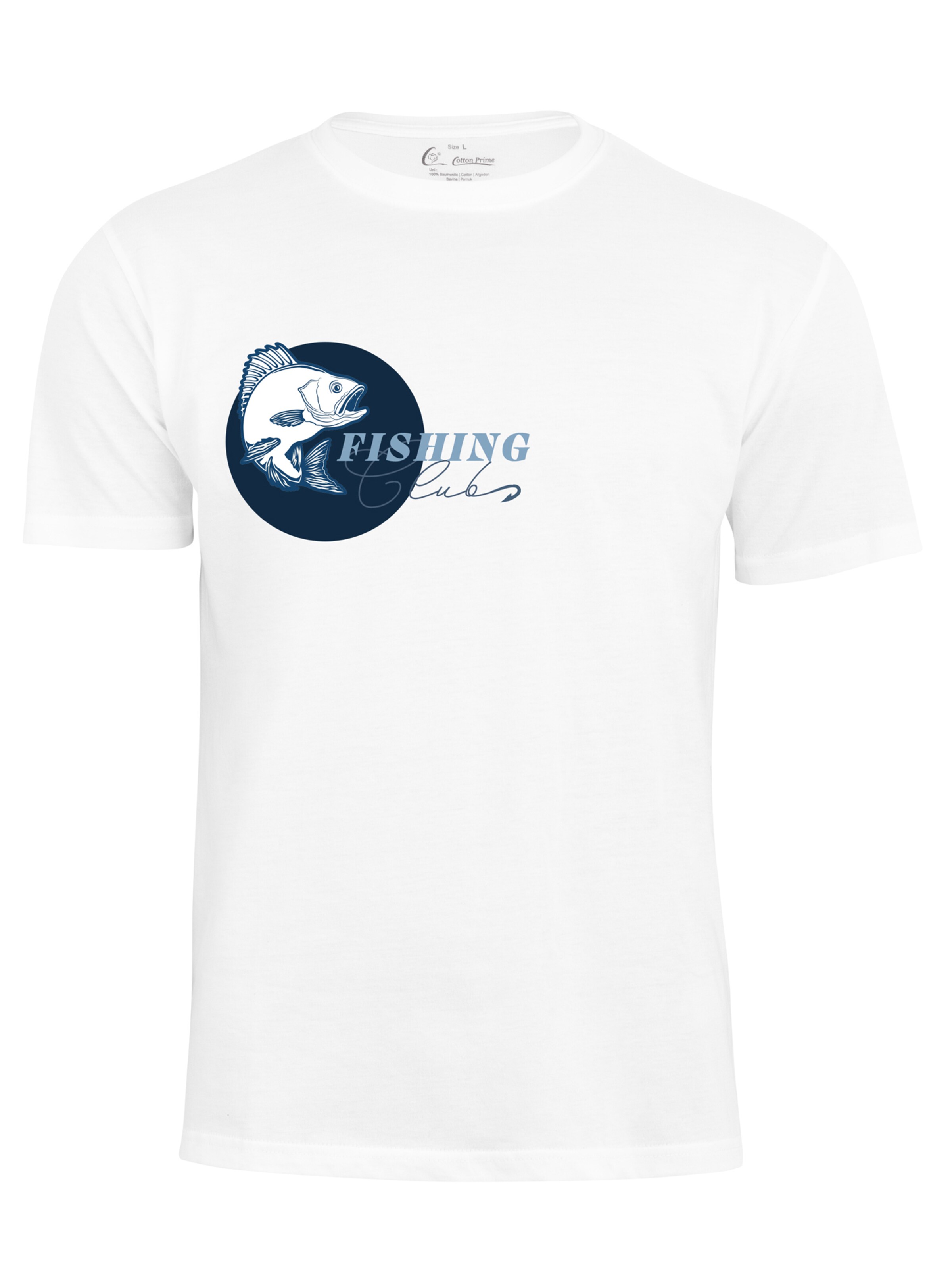 Maglietta 'Fishing Club' di Cotton Prime in bianco: frontale