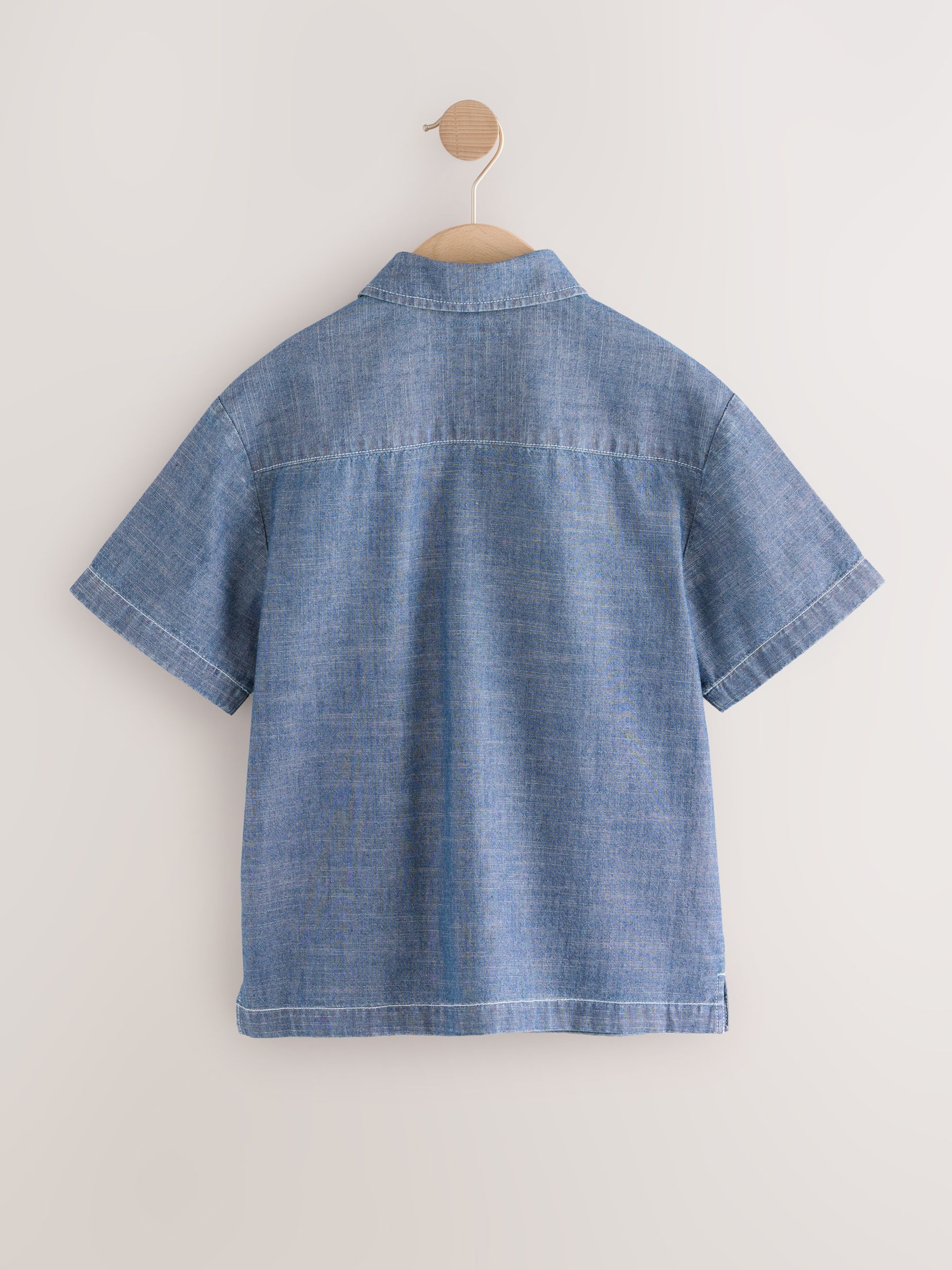 Next Regular fit Πουκάμισο 'Kurzärmelig Chambray' σε μπλε