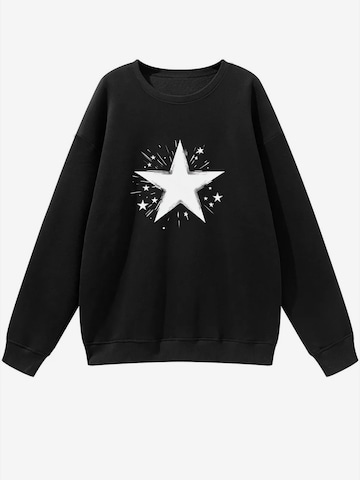 Felpa 'Women's Pullover with Star Print, Loose Fleece Pullover for Autumn/Winter' di GORHEY in nero: frontale