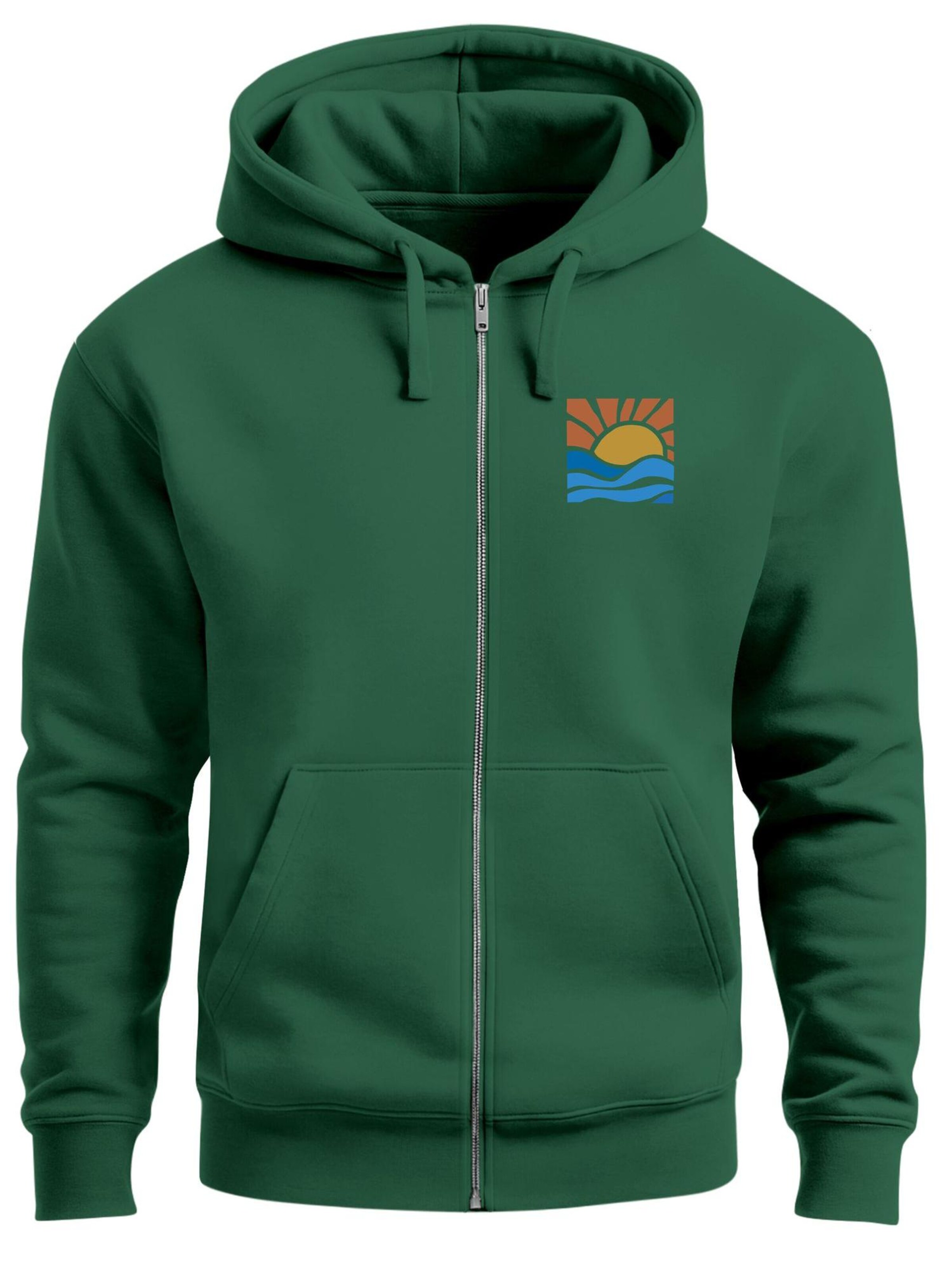 Neverless Zip-Up Hoodie 'Sun Wave Batch' in Green: front