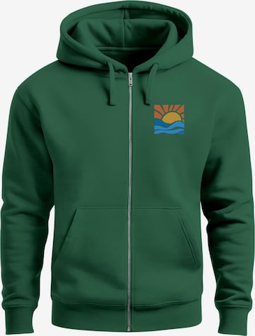 Neverless Zip-Up Hoodie 'Sun Wave Batch' in Green: front