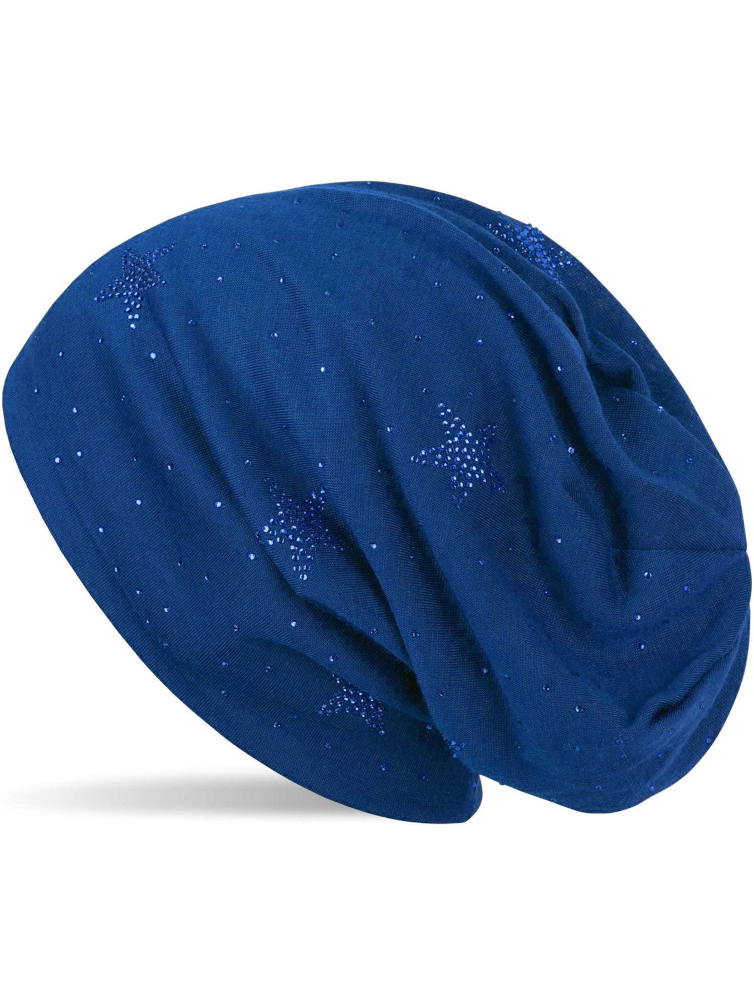 styleBREAKER Mütze 'Beanie mit Strass Sterne'‌‌‌‌‌‌ in Blau: Vorderseite
