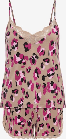 rožinė LASCANA Standartinis Pižama su šortais 'Lovly Nights': priekis