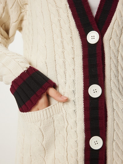 Happiness İstanbul Cardigan i XS-XL i creme / vinrød / sort, Produktvisning