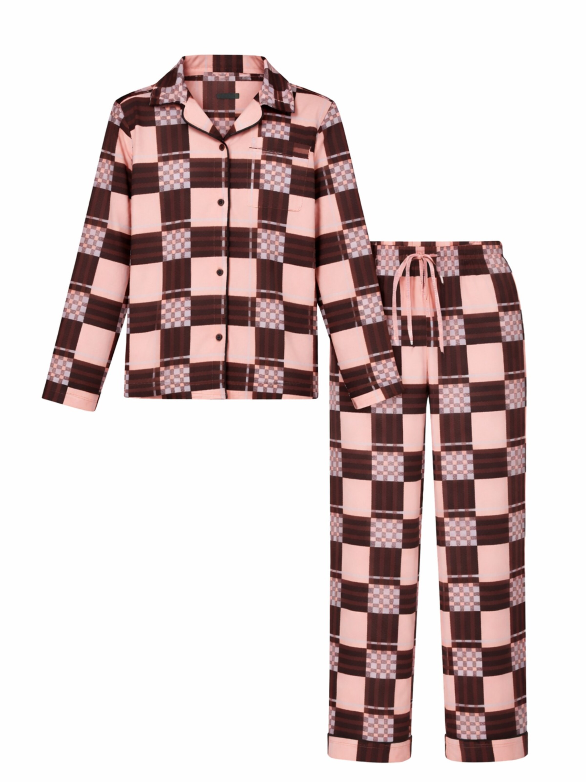 LEAFLETIC Long Pajamas 'Leafletic Women’s Check Night Wear Long Set for Women' in Brown: front