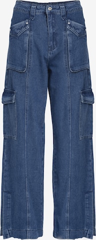 mėlyna Influencer Plačios klešnės Darbinio stiliaus džinsai: priekis