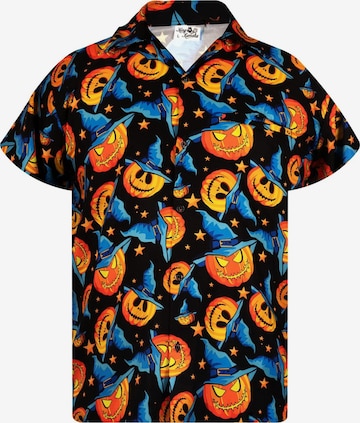Maglietta 'Helloween Pumpkin Hat' di King Kameha in blu: frontale