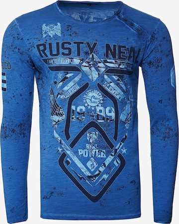Rusty Neal Langarmshirt mit angesagten Prints in Blau: predná strana