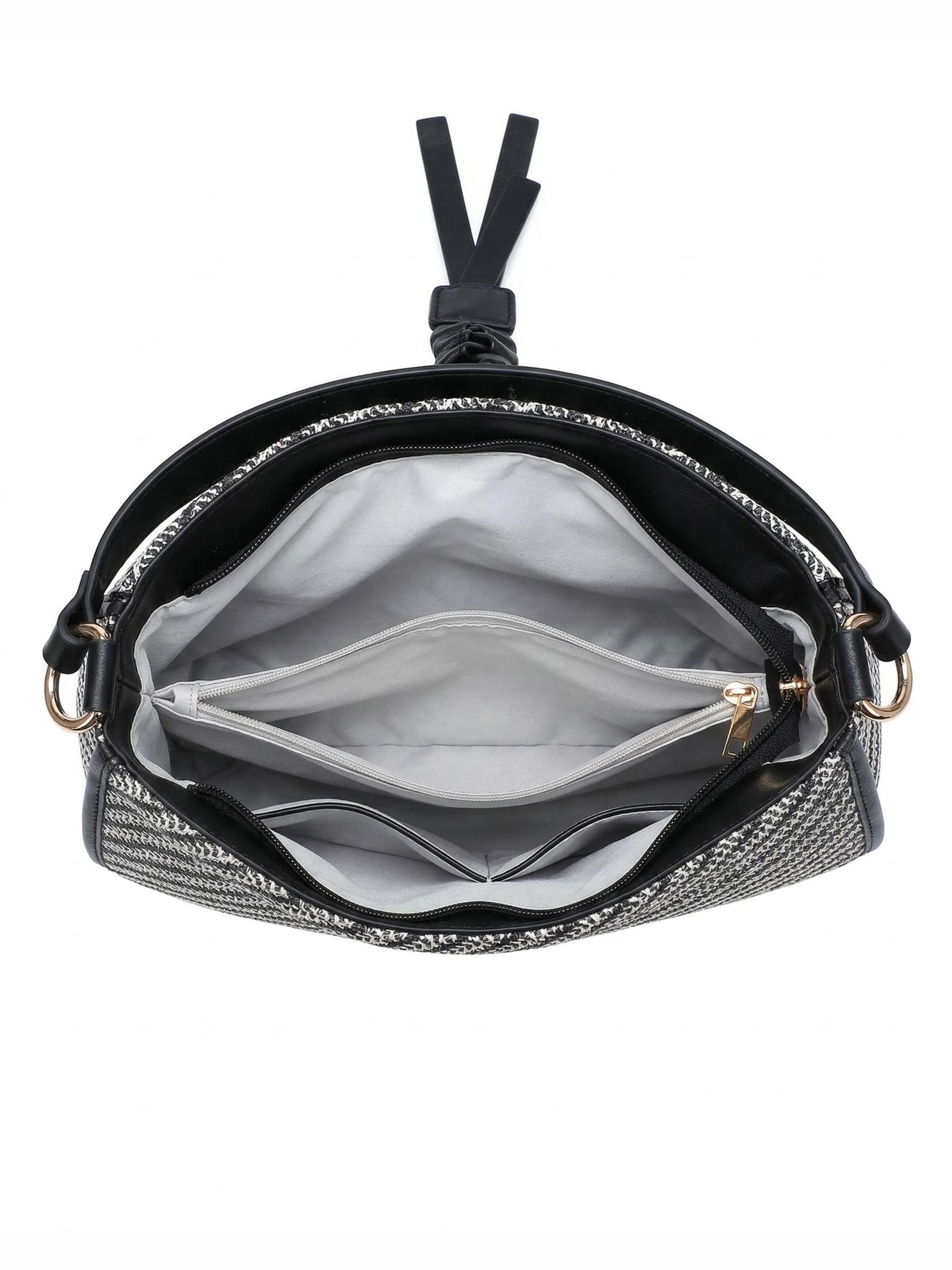 Borsa a tracolla 'Borsa a Tracolla Donna Estrade Poliestere Intrecciato Effetto Rafia' di Kassandra in nero