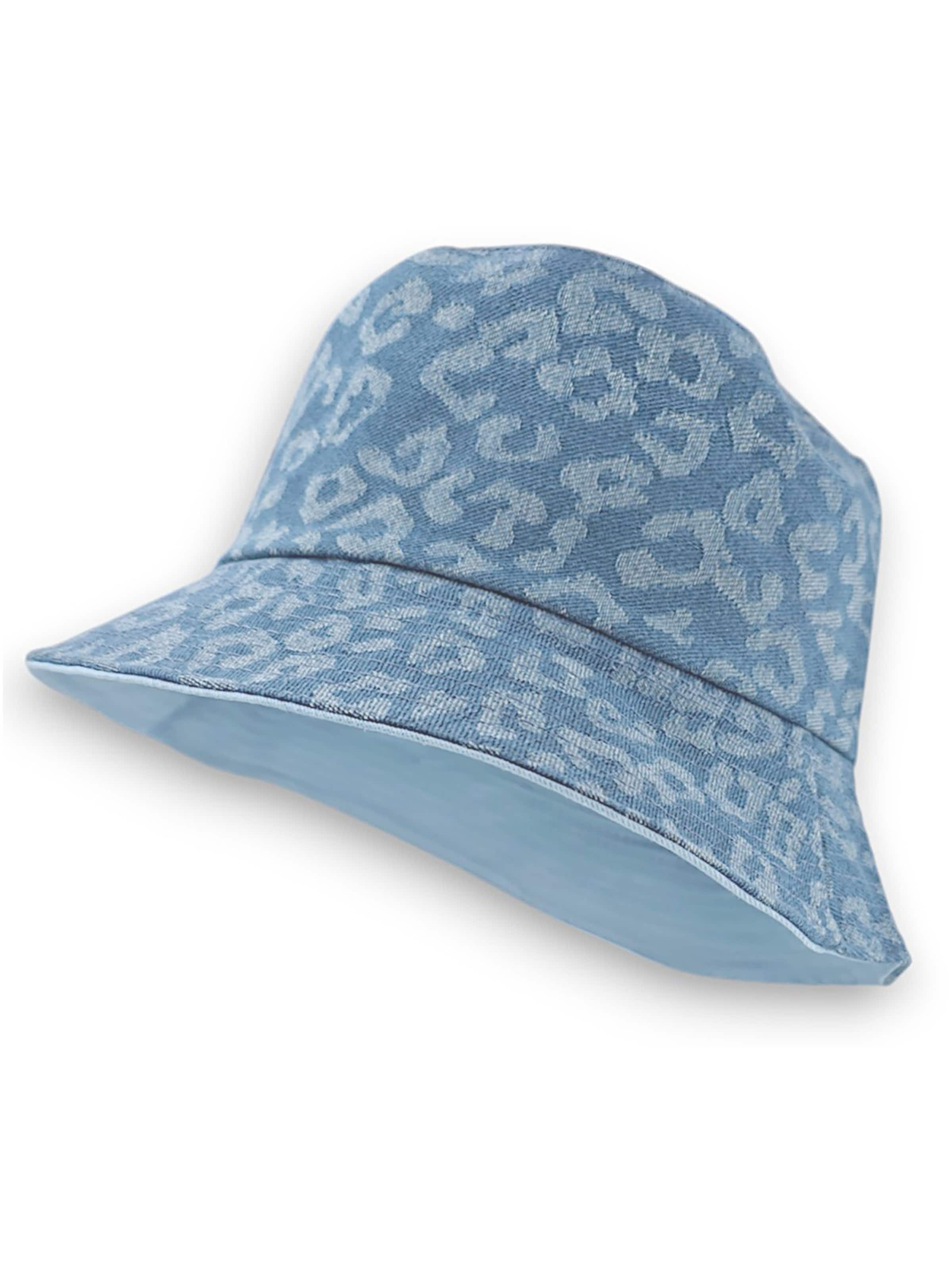styleBREAKER Hat '2-in-1 Denim Fischerhut mit Leoparden Muster' in Blue: front