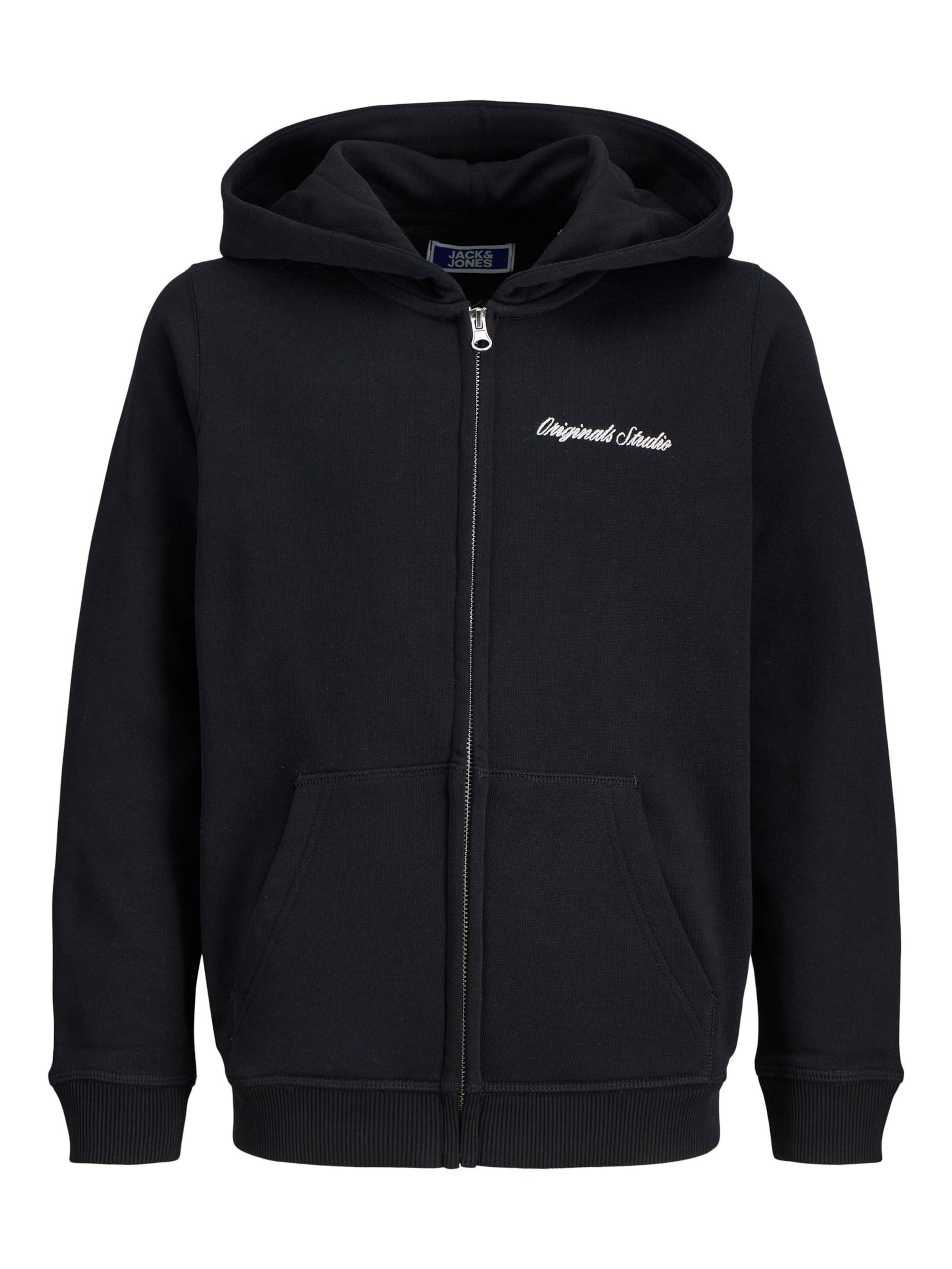Jack & Jones Junior Zip-Up Hoodie 'Norrebro' in Black: front