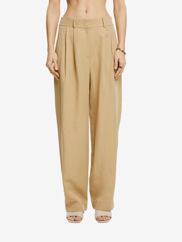 ESPRIT Wide leg Pleat-Front Pants in Beige: front