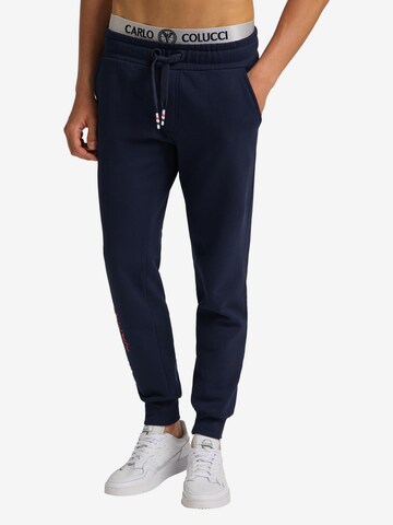 Carlo Colucci Regular Broek 'Contrater' in Blauw: voorkant