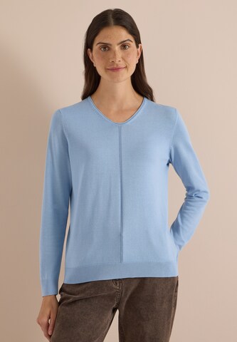 CECIL Basic Pullover mit V-Neck in Unifarbe in Blau: Vorderseite