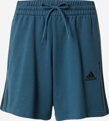 ADIDAS SPORTSWEAR Workout Pants 'Essentials French Terry 3-Stripes' in Blue: front