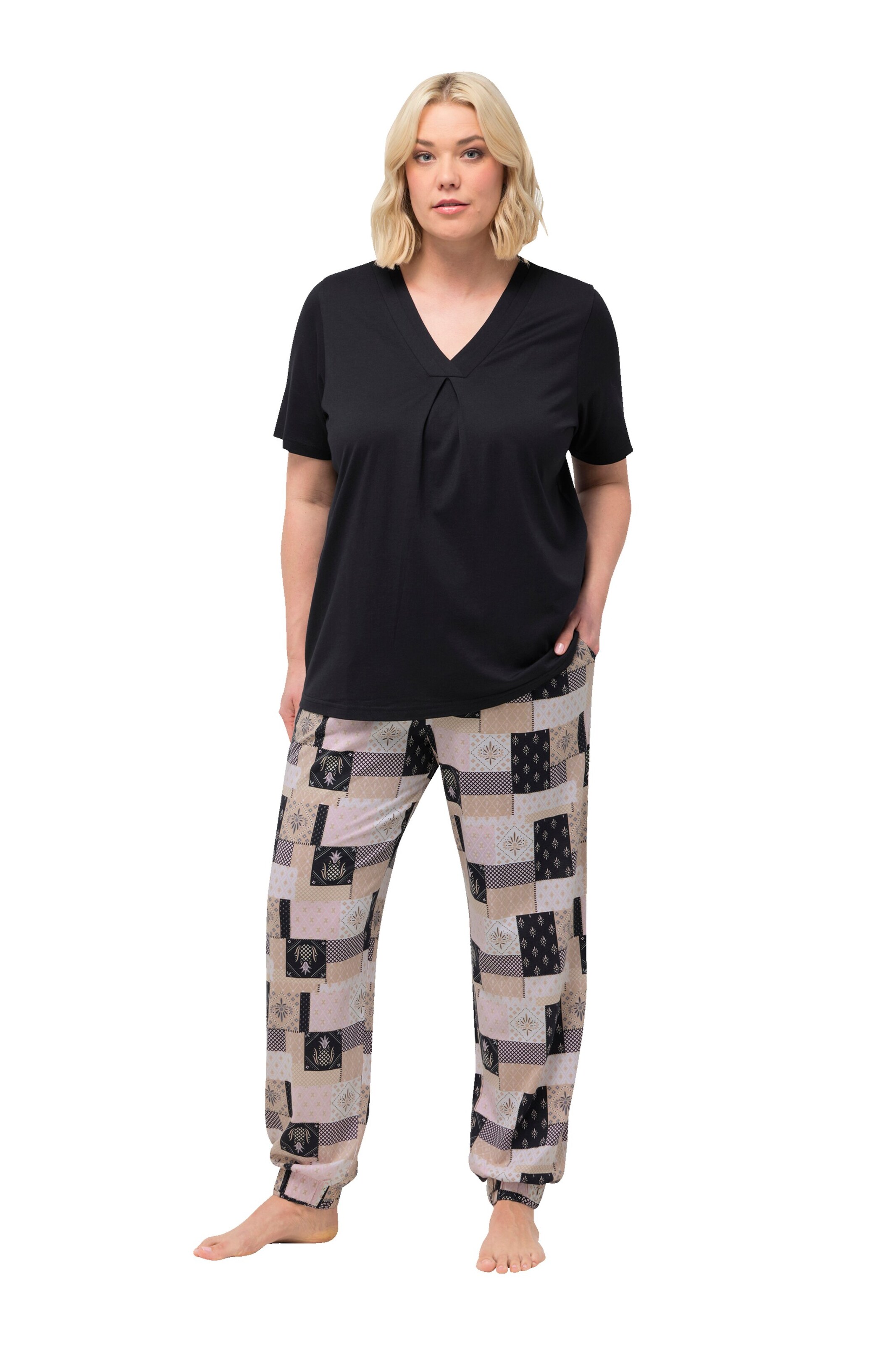 Ulla Popken Pyjama in Schwarz: Vorderseite