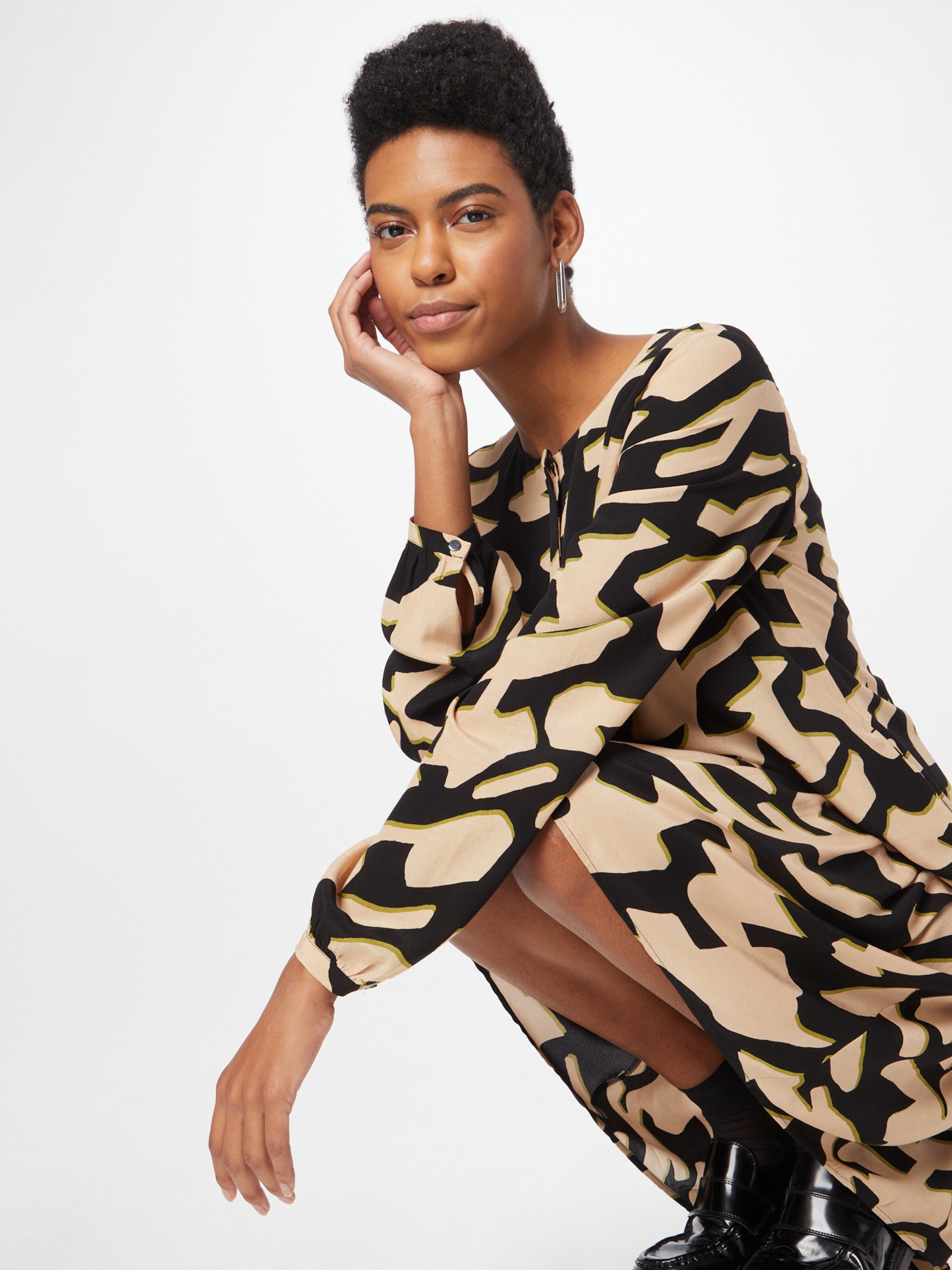 COMMA Shirt Dress in Beige Black ABOUT YOU